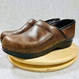 Dansko Womens Brown Leather Slip On Work Clogs Shoes Size 9 39 Narrow
